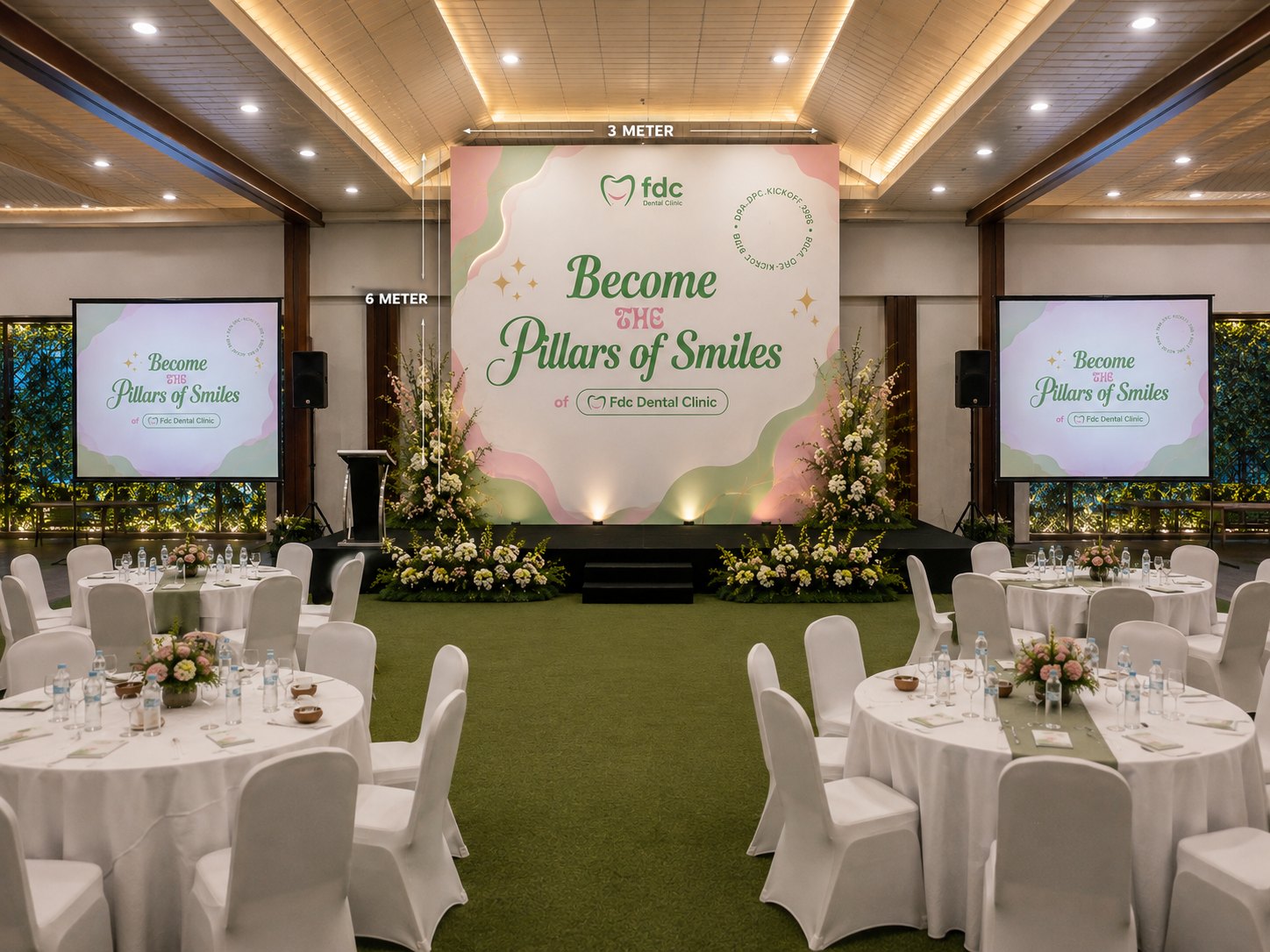 Simulasi backdrop dengan keterangan dimensi